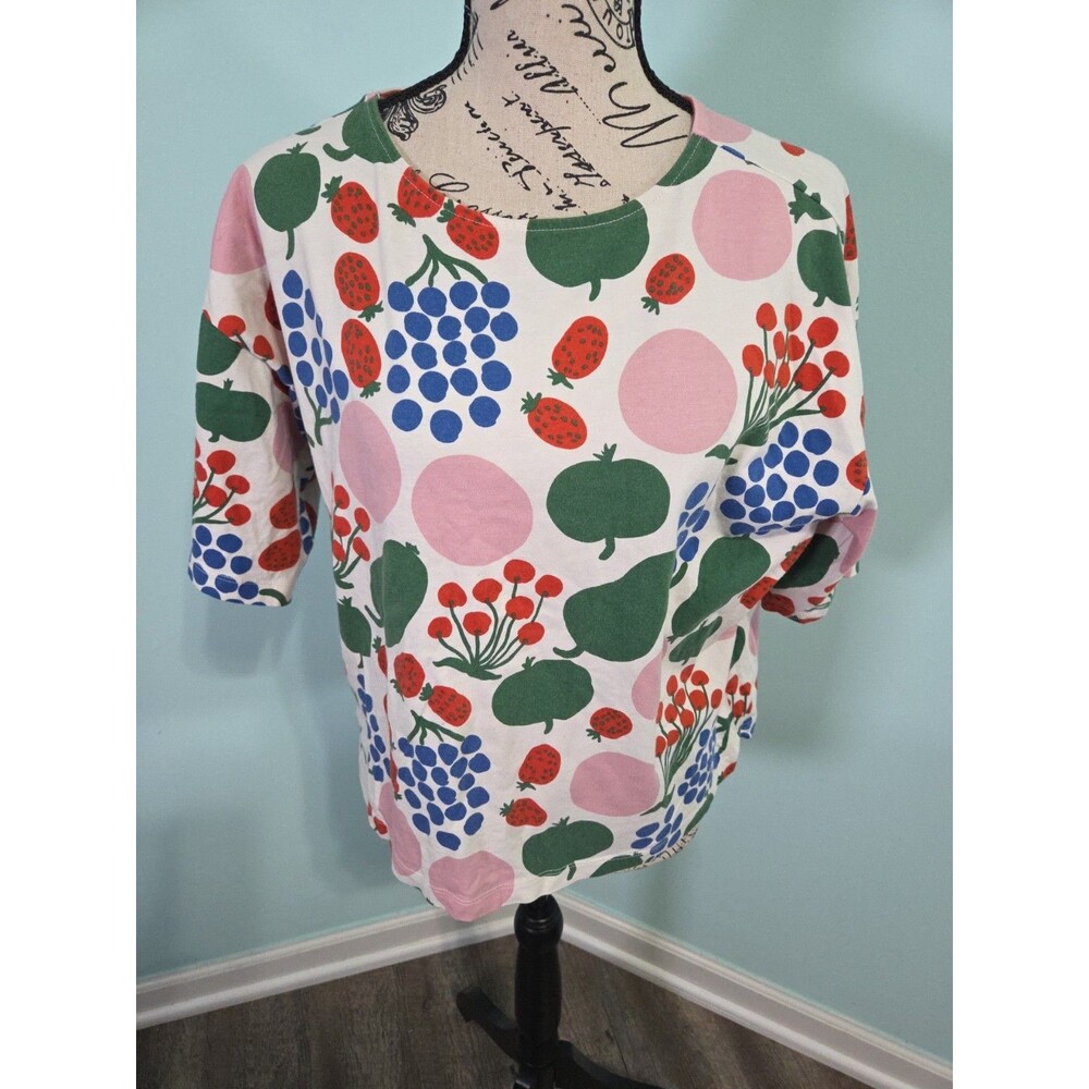 Marimekko Multi Floral Half Sleeve Cropped Top Blouse Shirt medium